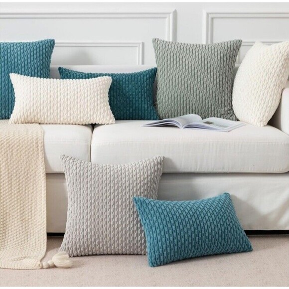 Throw Pillow Covers Soft Corduroy Decorative 21x21in Set Of 2 Grayish Green - Picture 6 of 6